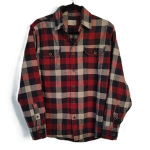 JACHS Plaid Cotton Flannel Men's Medium Button-Down Long Sleeve Shirt Red Black